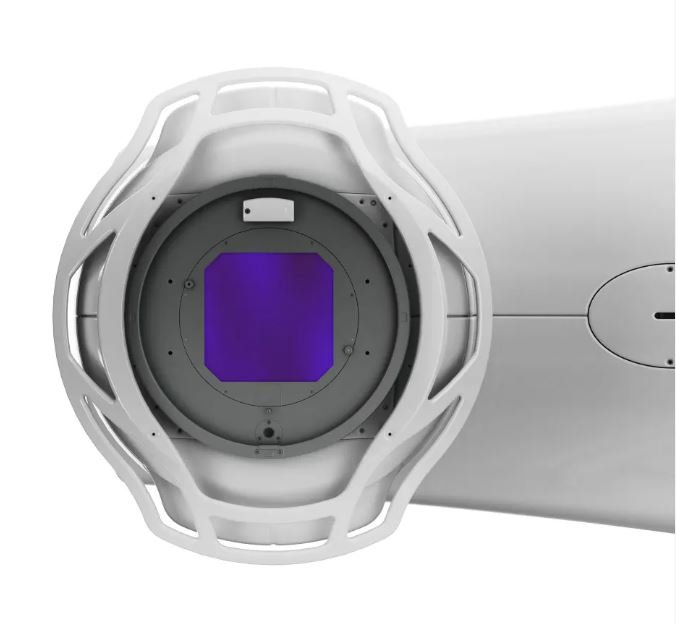 Close-up view of Elekta Infinity linear accelerator aperture showing advanced radiotherapy beam precision for cancer treatment at CurePoint Cancer Center.